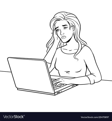 sad girl  laptop coloring royalty  vector image