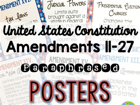 Constitutional Amendments 11 27 Paraphrased Posters Teaching Resources