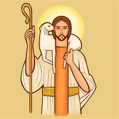 jesus buen pastor llevando una oveja sobre sus hombros  vector