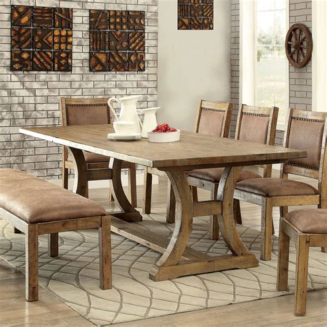 furniture  america roseanne trestle base dining table rustic pine walmartcom walmartcom
