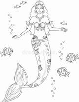 Farbtonseite Meerjungfrau Zentangle Adulte Enfants sketch template