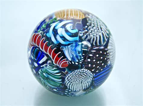 Micro Ocean Reef Sphere Paperweight By Michael Egan Art Glass