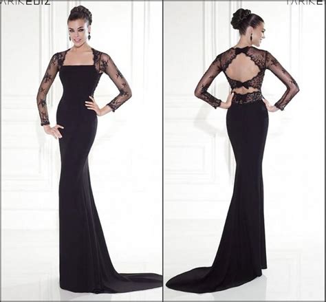 2015 long sleeve backless mermaid evening dresses black bow tarik ediz