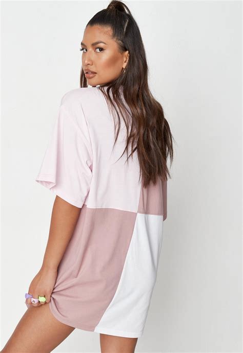 pink colorblock oversized t shirt dress missguided