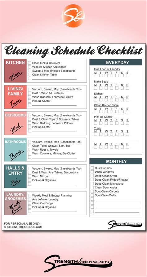 house cleaning schedule template printable  strength