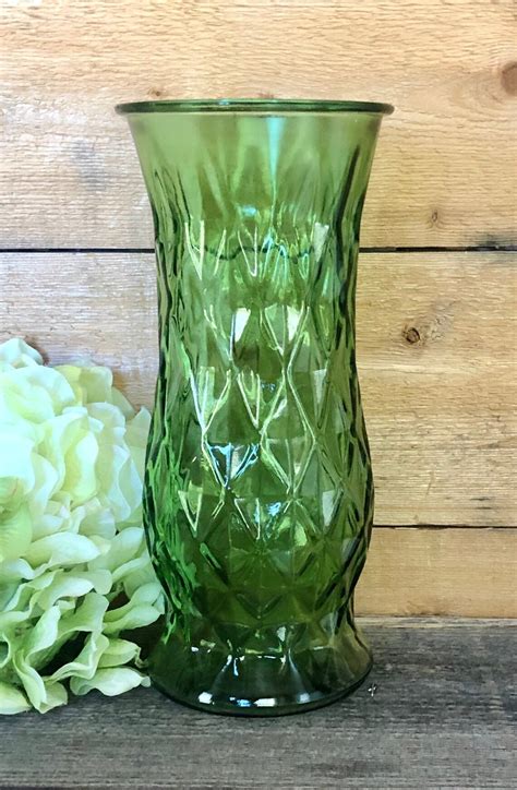 Vintage Eo Brody Green Diamond Pattern Glass Vase Etsy