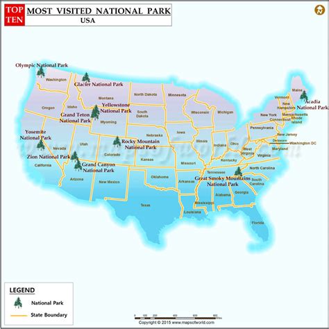 ten most visited national parks in the us top 10 most