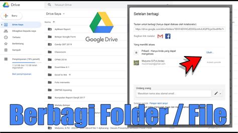 berbagi share folder  file  google drive  pengguna lain