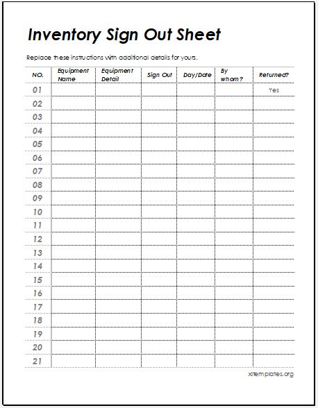 inventory sign  sheet template  xls file