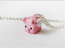 Pink Flying Pig Polymer Clay Charm Necklace by cbexpress on Etsy