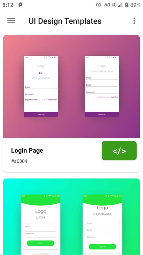 ui design templates apk  android
