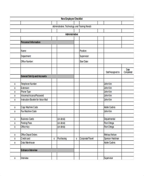 free 20 sample new employee checklists in pdf ms word