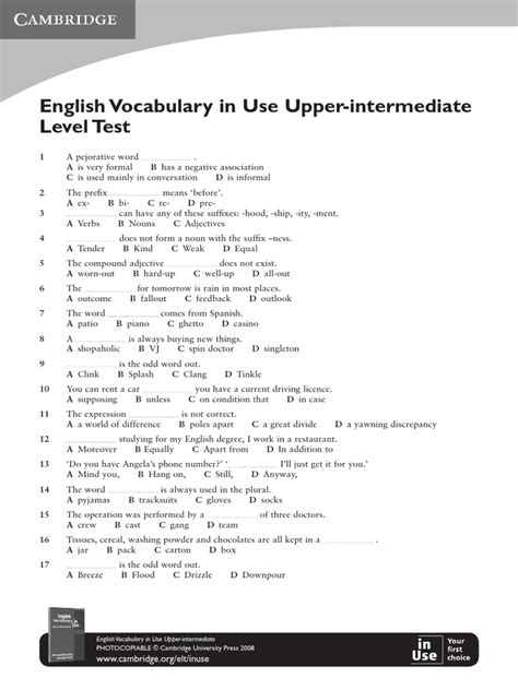 english vocabulary   upper intermediate level testpdf