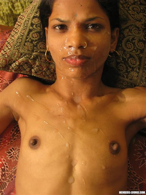 skinny flat chested indian girl sucks and gets fucked before she gets her face cum plastered
