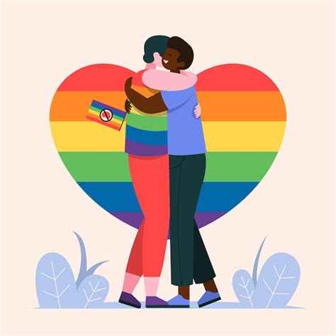 vector people  pride flag hugging