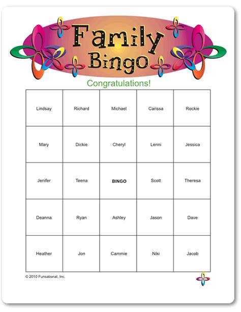 printable family bingo family bingo family reunion games family
