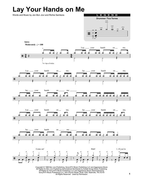 Lay Your Hands On Me Sheet Music Bon Jovi Drums Transcription