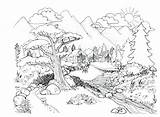 Nature Coloring Pages Scenes Scene Color Getcolorings Getdrawings sketch template