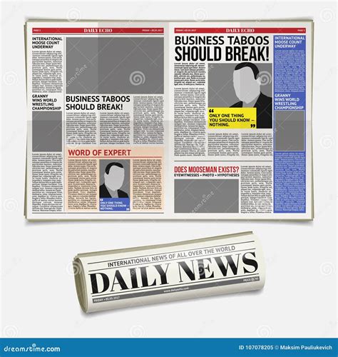 daily newspaper template tabloid layout posting reportage stock