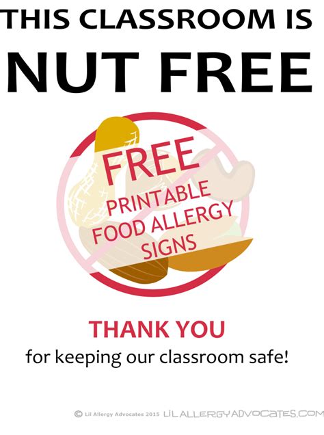 printable nut  school signs lil allergy advocates