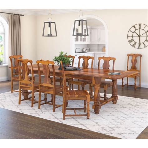 rustic solid wood extendable dining table chair set