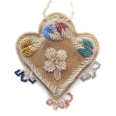 native american iroquois beaded heart pin cushion from
