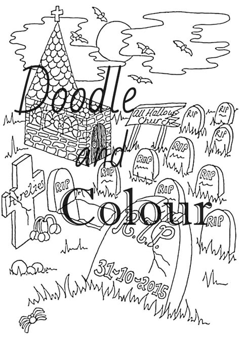 halloween graveyard printable colouring page spooky graves etsy