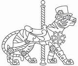 Steampunk Coloring Pages Carousel Tiger Animal Color Printable Getcolorings Dragon Punk Steam Adults Urban Drawing Threads Urbanthreads Choose Board sketch template