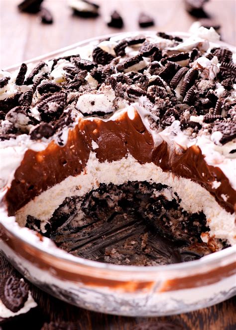 No Bake Oreo Dessert With Cream Cheese Cool Whip And Chocolate Pudding