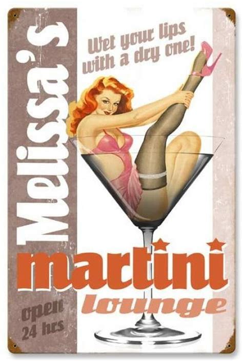 Retro Martini Lounge Pin Up Girl Metal Sign Personalized