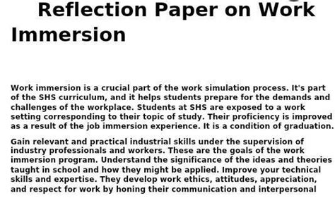 work immersion reflection paper brainlyph