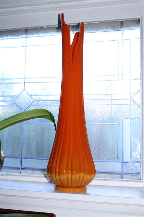 Large Orange Swung Glass Vase 23 5 Vintage Mid Century Modern