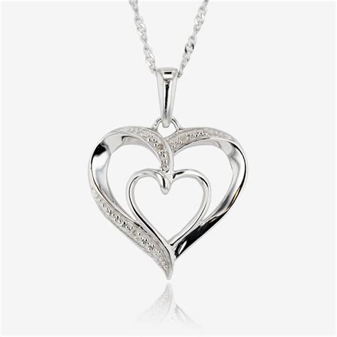 sterling silver diamond heart necklace