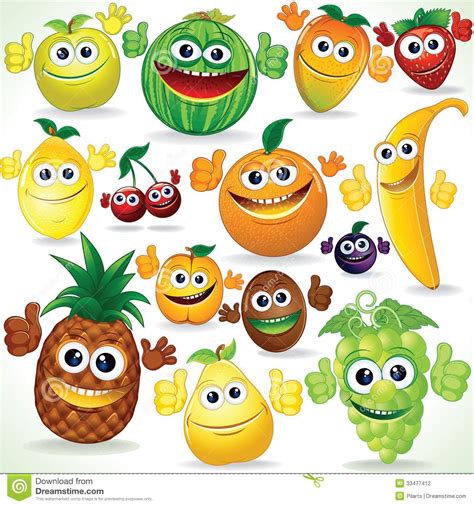 Funny Cartoon Fruits Colorful Clip Art Stock Illustration