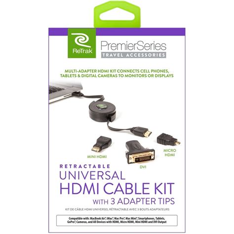Retrak Retractable Standard Hdmi Cable With Mini Hdmi Micro Hdmi And Dvi