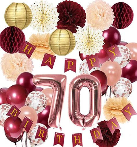 70th Birthday Party Decorations For Women Burgundy Rose