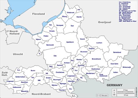 gelderland  map  blank map  outline map  base map boundaries municipalities