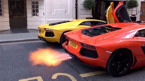 angry aventadors spit fiery flames   streets  london
