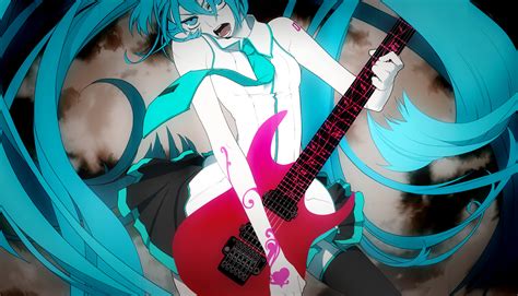 Aqua Hair Guitar Hatsune Miku Instrument Koi Wa Sensou Vocaloid Long