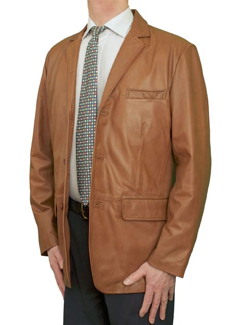 mens luxury leather blazer jacket 3 button 4 colours