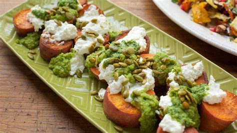 scott conant s roasted sweet potatoes with salsa verde and ricotta cheese rachael ray show