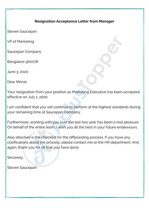 resignation acceptance letter samples templates examples