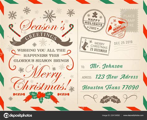 christmas holiday postcard xmas decorations stock vector image