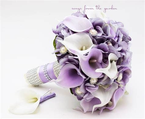 lavender and white real touch calla lily wedding bouquet