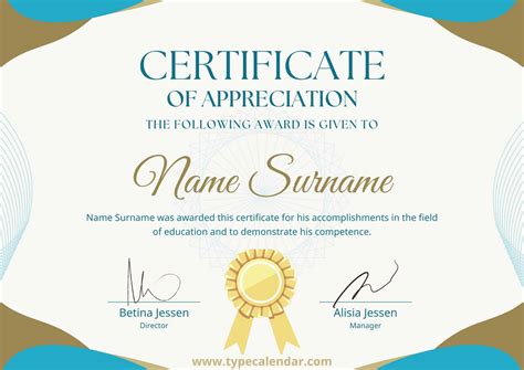 printable certificate  appreciation template  word excel