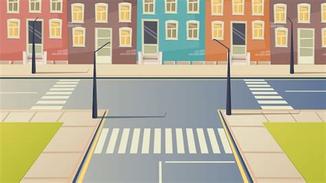 premium vector crossroad cartoon street urban landscape