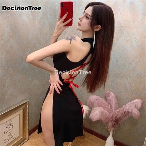 2022 Chinese Dress Cheongsam Sexy Qipao Halter Backless Hollow Out