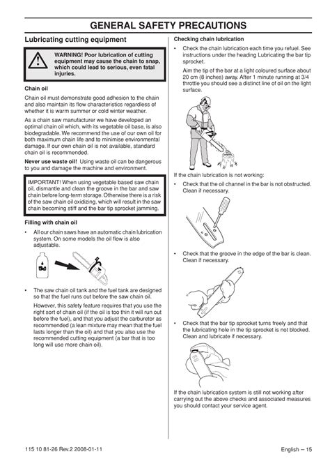 lubricating cutting equipment general safety precautions husqvarna  user manual page