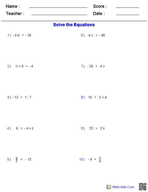 algebra  worksheets equations worksheets algebra worksheets