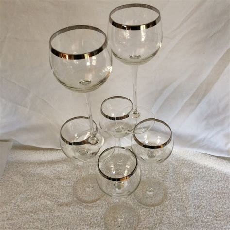 vintage crystal tall platinum rim wine glasses set of 6